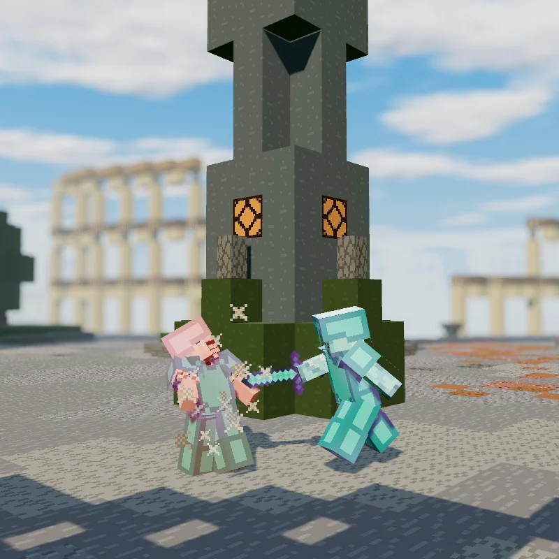 FirstLynx lands a diamond sword hit on cire3 in front of a pillar on the Lifesteal map